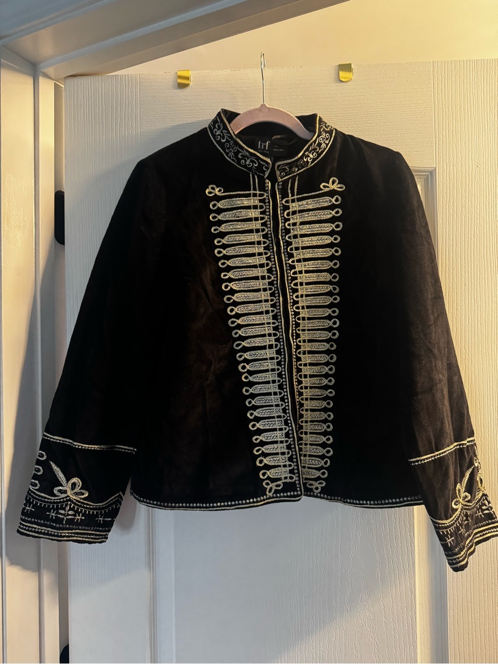 Zara Black Jacket with Cream Embroidered Trim